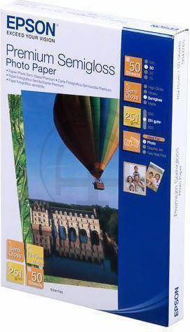 Epson Premium Semi Gloss Φωτογραφικό Χαρτί A6 (10x15) 251gr/m² για Εκτυπωτές Inkjet 50 Φύλλα