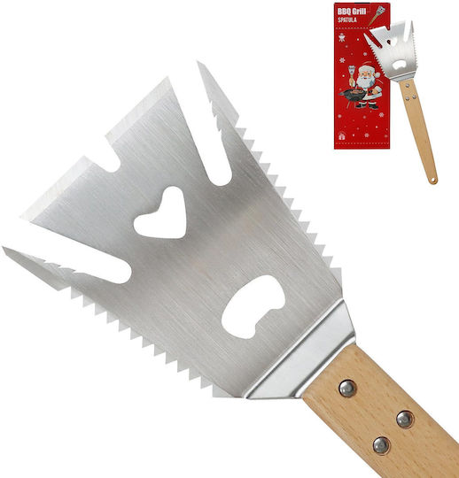 Spatulă Multifuncțională 6-în-1 Pentru Grătar Din Oțel Inoxidabil Cu Mâner Din Lemn
