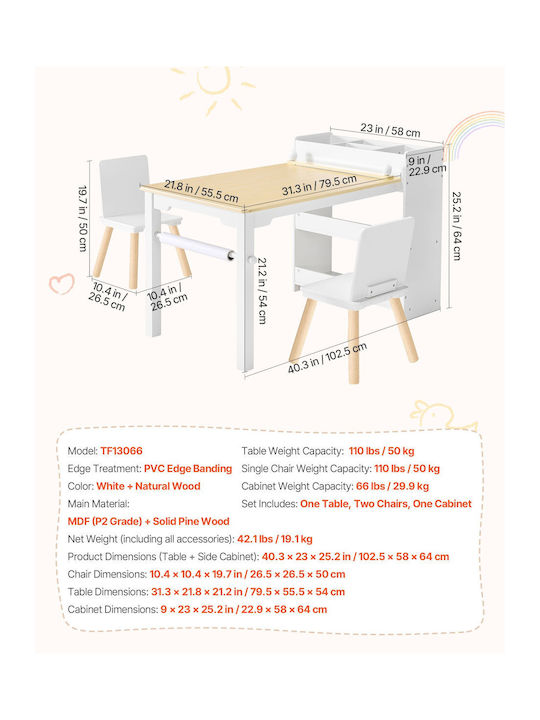 Kids Table and Chairs Set made of Wood White Vevor