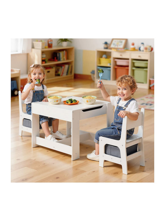 Kids Table and Chairs Set for Painting made of Wood White Vevor