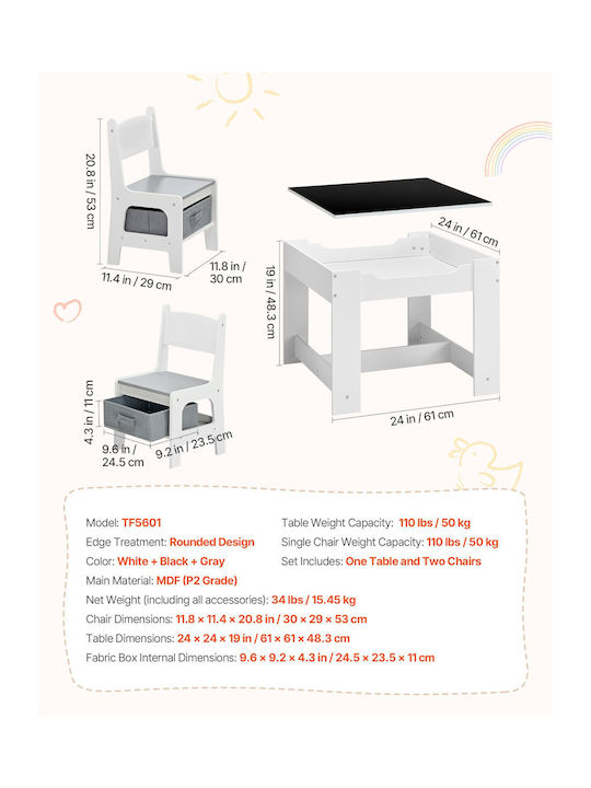 Kids Table and Chairs Set for Painting made of Wood White Vevor