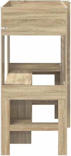 Kids Bed Bunk Single with Desk Beige for Mattress 100x200cm
