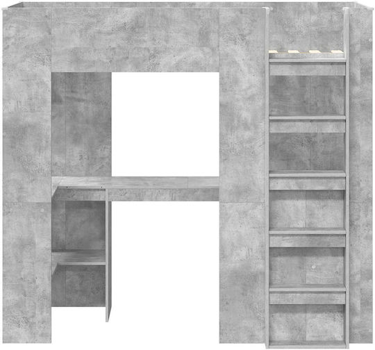 Kids Bed Bunk Single with Desk Gray for Mattress 100x200cm