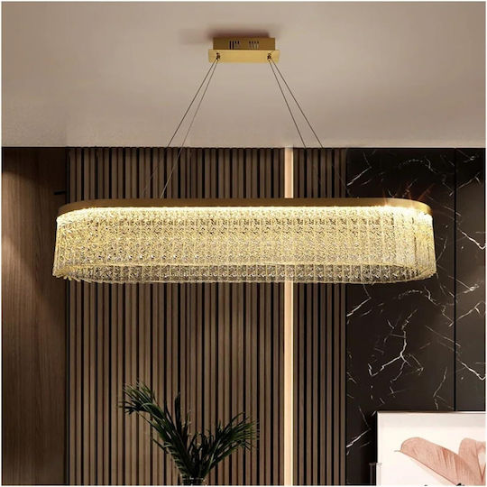 Verstellbar Hängelampe Gold mit Kristallen 80x80cm.