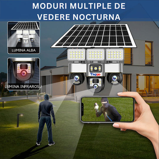Taggo V380-SOLAR-3P4A-LIGHT-4G IP Cameră de Supraveghere 4G 12MP Rezistentă la Apă cu Baterie și Difuzor