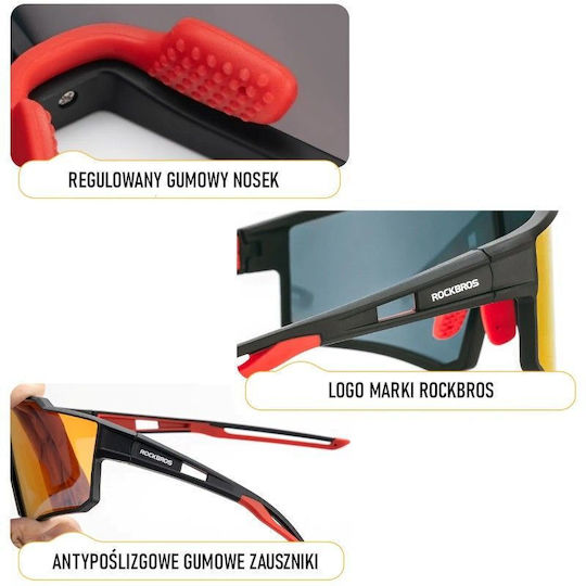 Rockbros Γυαλιά Ποδηλασίας με Κόκκινο Σκελετό και Polarized / Διάφανους Φακούς