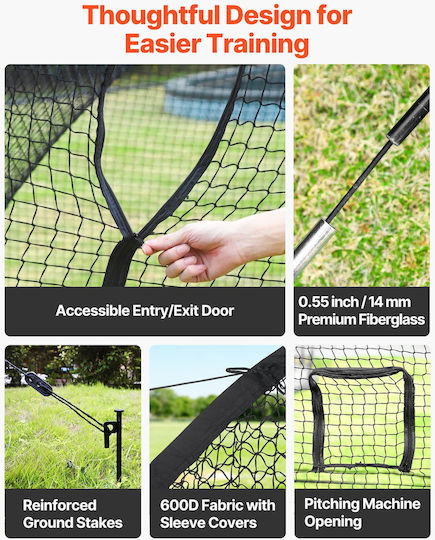 Vevor Baseball Cage 12200 X 3700 X 3050mm Free Portable Baseball Cage Batting Cages 4-Ply Polyester Knotless & Pitching Machine Opening Batting Cage Net Indoor Outdoor Use