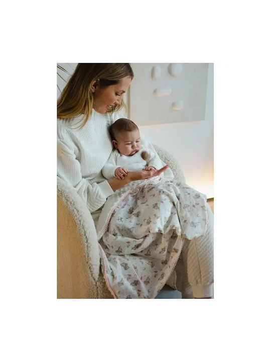 Interbaby Κουβέρτα Ισπανίας Αγκαλιάς & Λίκνου Elefante Βαμβακερή Ροζ 80x110εκ.