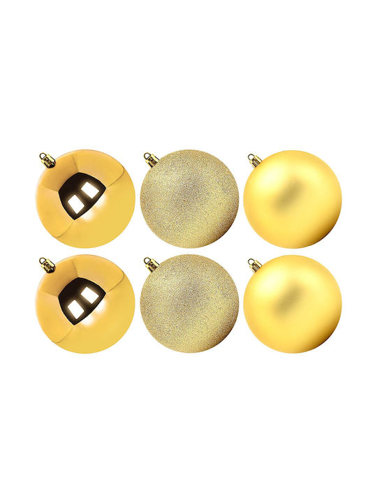 Set 6 Large Christmas Baubles 3 Types 10 Cm Christmas Gold