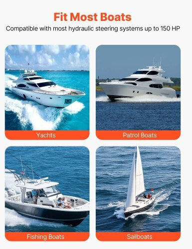 Vevor Hydraulic Steering Set 150 Hp Hydraulic Steering System for Marine Boat Steering Pump 6.9 Mpa 1000 Psi Double Lock Cylinder 6 M High Strength Hoses Use Single Station Single Engine