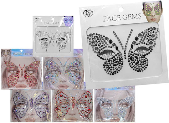 Butterfly Face Stickers Face Gems 17x17cm Carnavalista 232485 12pcs