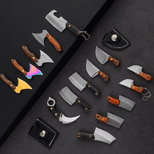 Mini Knife Keychain Gray in Leather Sheath