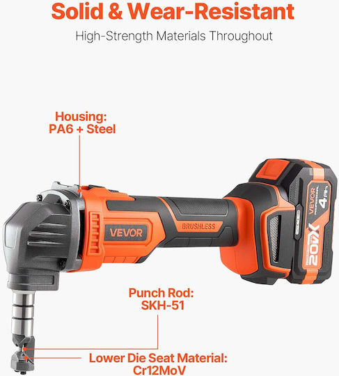 Vevor Cordless Metal Cutter Battery 20 V 4000 Mah Efficient Brushless Motor 2200 Rpm Electric Metal Cutter Plastic Carrying Case Cutting Steel Aluminum Sheets