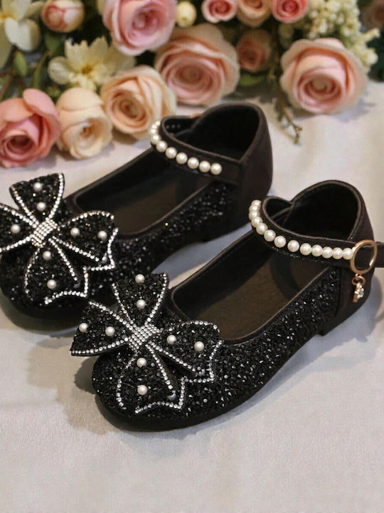 Kids Leather Ballerinas with Adjustable Metal Clasp Black