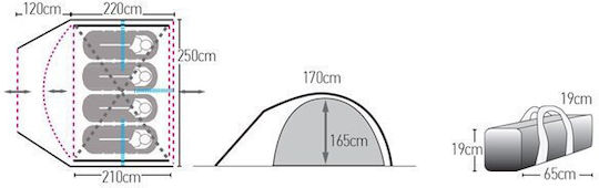 Hupa Astra 4P Summer Camping Tent Tunnel Blue with Double Cloth for 4 People 220x250x170cm