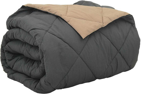 vidaXL Queen Blanket 220x200cm Charcoal and Tan