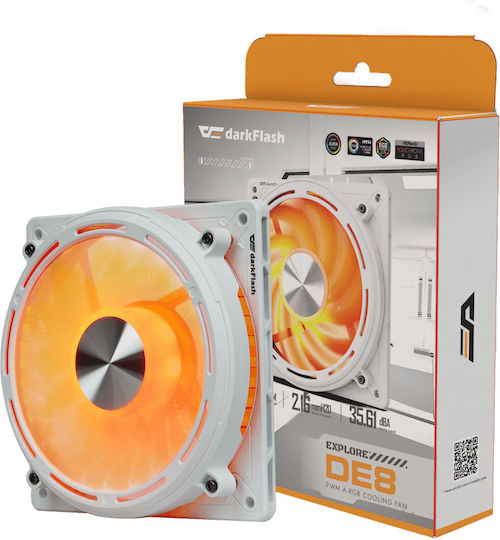 Darkflash Explore DE8 Gehäuselüfter 120mm (1900rpm / 55.22cfm) mit ARGB Beleuchtung und Verbindung 4-Pin PWM Weiß