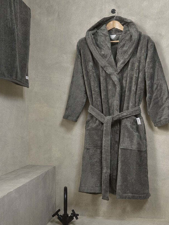 Aigaion Νua Cotton Bademantel mit Kapuze Anthracite 320gr/m²