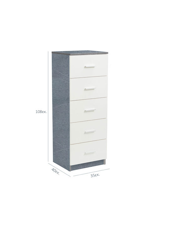 Comoda pentru Dormitor Dama cu 5 sertare White/cement 40x35x108buc
