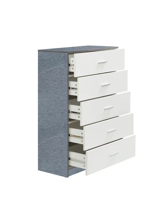 Comoda pentru Dormitor Dama cu 5 sertare White/cement 70x35x108buc