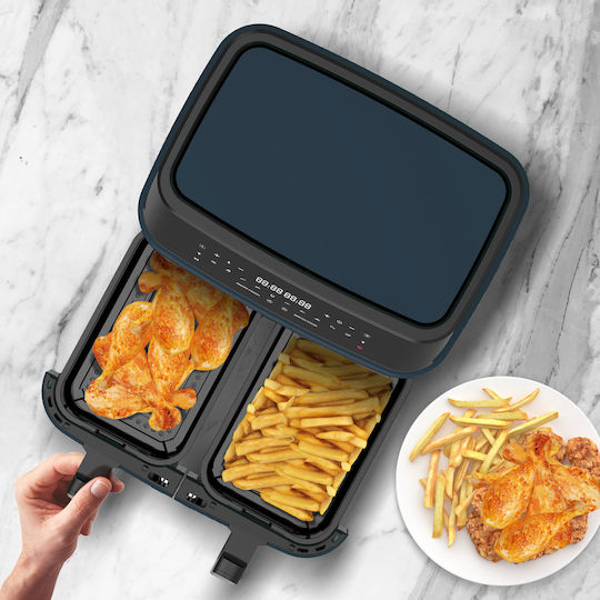 Turbotronic Air Fryer με Διπλό Αποσπώμενο Κάδο 9lt Μπλε TT-DAF6W