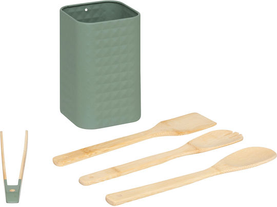 5Five Σετ Bamboo Εργαλείων Μαγειρικής με Βάση 5τμχ Πράσινο