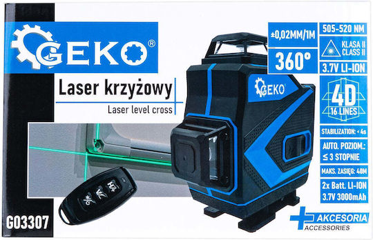 Geko Самонивелиращо Въртящо се Лазерен нивелир Зелен лъч 3.7V с Работен обхват 40м