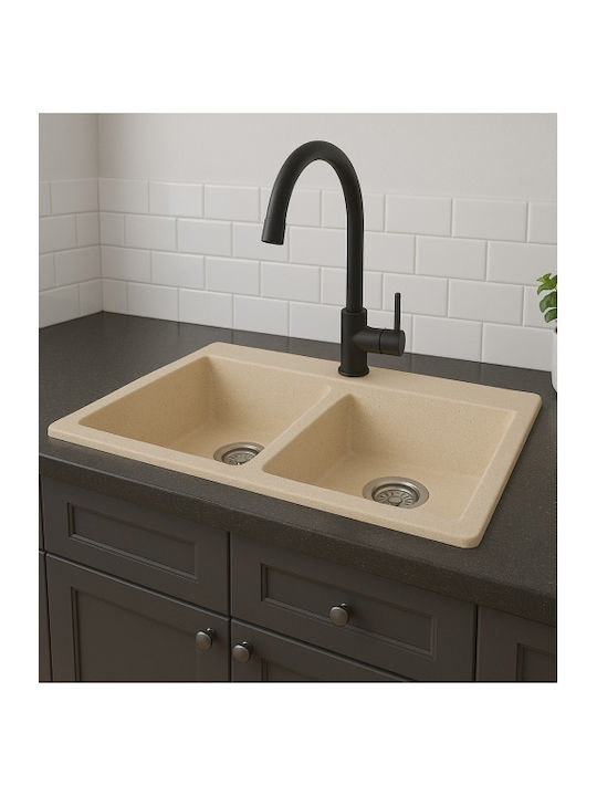 Unixton Drop-In Kitchen Sink Made of Liquid Granite 78x50cm Brown