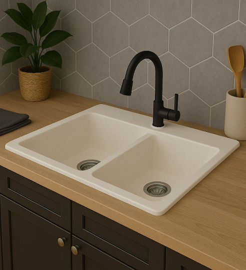 Unixton Drop-In Kitchen Sink Made of Liquid Granite 78x50cm Brown