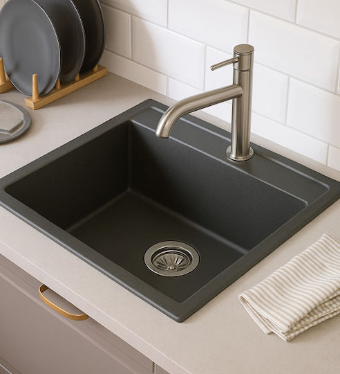 Unixton Icarus50 Drop-In Küchenspüle aus Flüssiger Granit M50xP50cm Braune