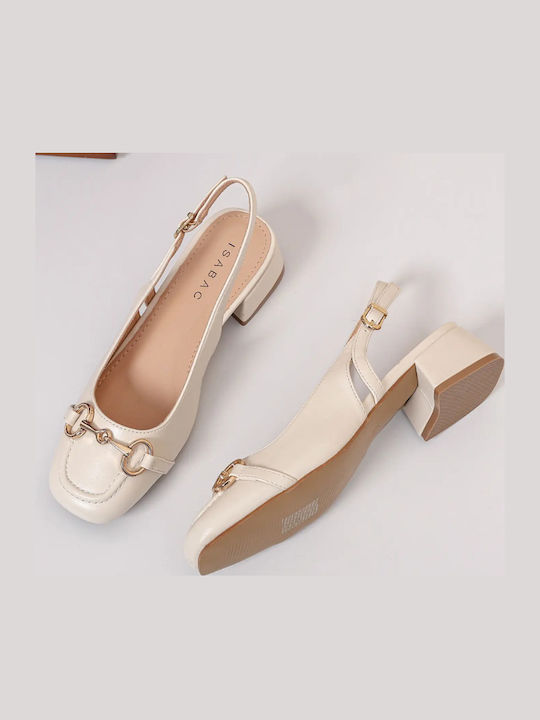 Synthetic Leather Pointed Toe Beige Heels