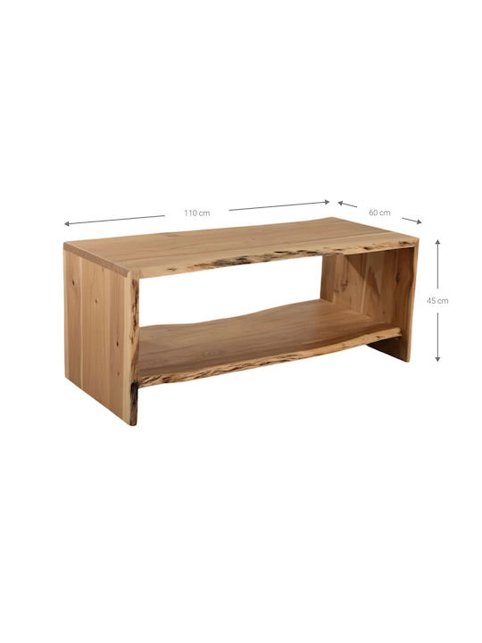 Masa De Cafea Centrală Rectangulară Din Lemn Masiv Bej L110xL60xÎ45cm