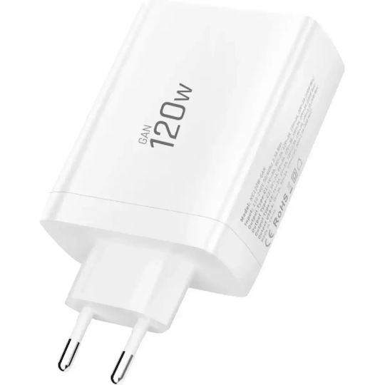 Tech-Protect Φορτιστής Χωρίς Καλώδιο GaN με Θύρα USB-A και 3 Θύρες USB-C 120W Power Delivery / Quick Charge 3.0 Λευκός (NC120W-GAN)