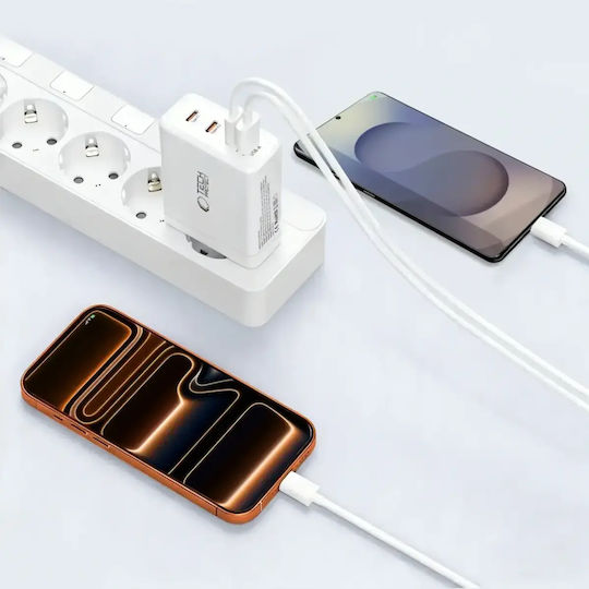 Tech-Protect Φορτιστής Χωρίς Καλώδιο GaN με Θύρα USB-A και 3 Θύρες USB-C 120W Power Delivery / Quick Charge 3.0 Λευκός (NC120W-GAN)