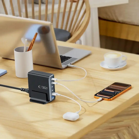Tech-Protect Ladestation GaN mit 2 USB-A Anschlüsse und 4 USB-C Anschlüsse 160W Stromlieferung / Schnellaufladung 3.0 in Schwarz Farbe (DC160W-GAN)