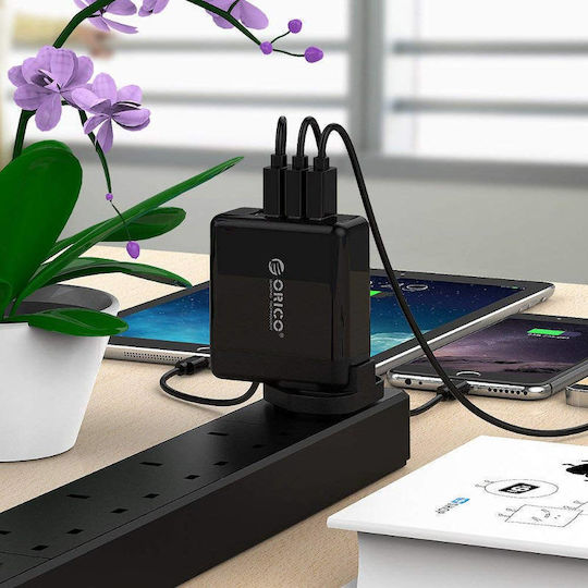 Orico Încărcător cu Cablu Integrat cu 4 Porturi USB-A 34W Negruς (DSP-4U-BK-PRO)
