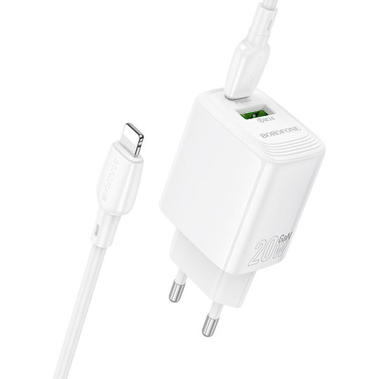 Borofone Charger with USB-A Port and USB-C Port and Cable USB-C - Lightning 20W Power Delivery / Quick Charge 3.0 Whites (BN27)