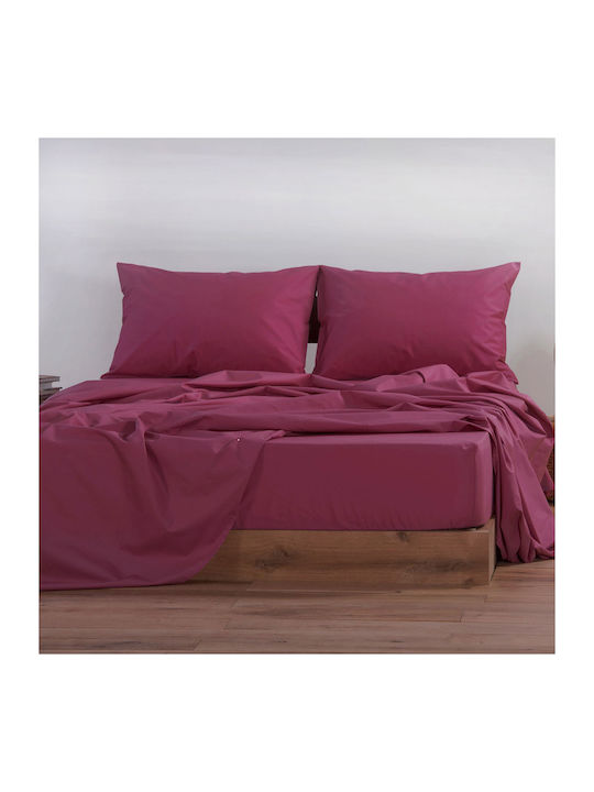 Nef-Nef Homeware Cearșaf Dublu cu Elastic 140x200+30cm. Basic Bordo