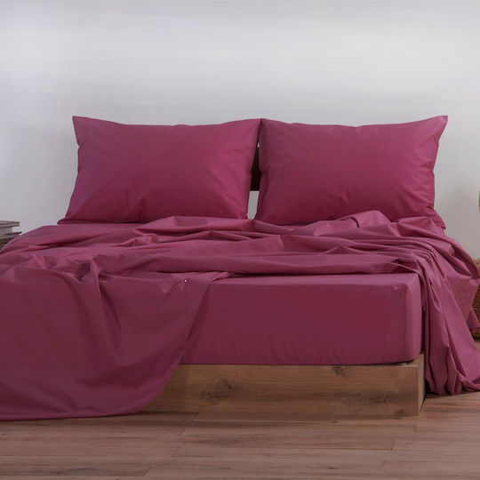 Nef-Nef Homeware Basic Σεντόνι Διπλό με Λάστιχο 140x200+30εκ. Bordo