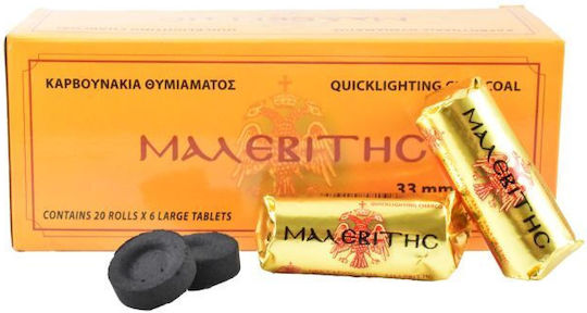 Large Incense Coal Ø33mm Quality 1 Roll 6 Pieces 50gr Megalochari