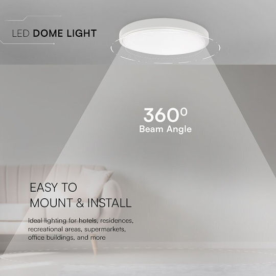 V-TAC Plafonieră de Tavan Baie Albă cu LED Integrat