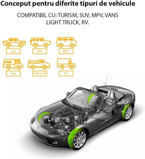 Sistem Monitorizare Presiune Anvelope Ble Tpms Bluetooth 4.0 Ios Android Senzori Externi Set 4 Bucăți