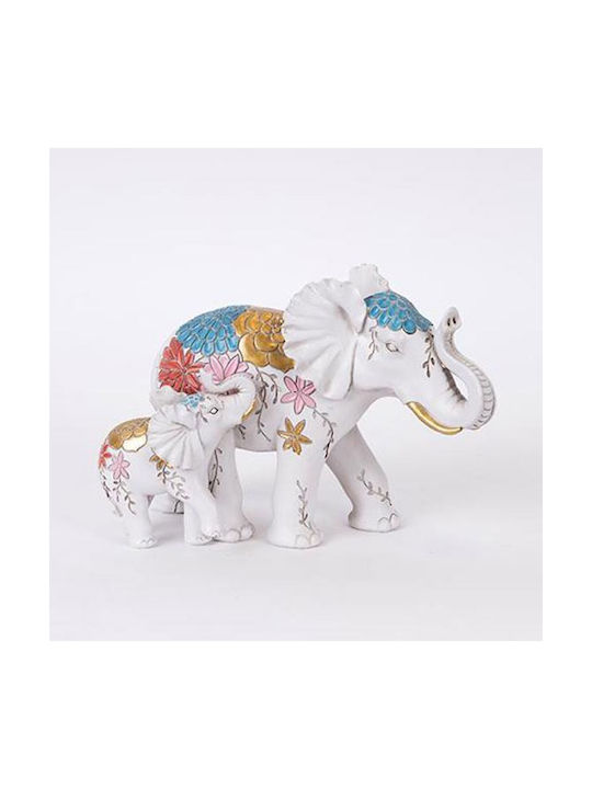 Elefant Decorativ de Masă din Polirășină Flori Albe 22.5x12x16cm 12968 752-11621