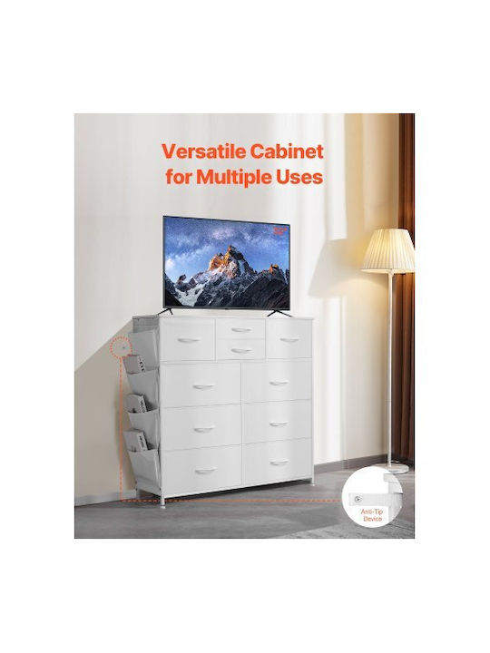 Metallic Chest of Drawers with 10 Drawers White with Fabric Coating 100x30x97.5cm
