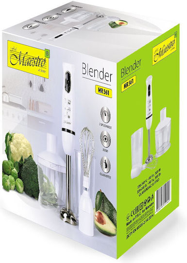 Maestro Blender De Mână Cu Tijă Din Inox 300W Alb