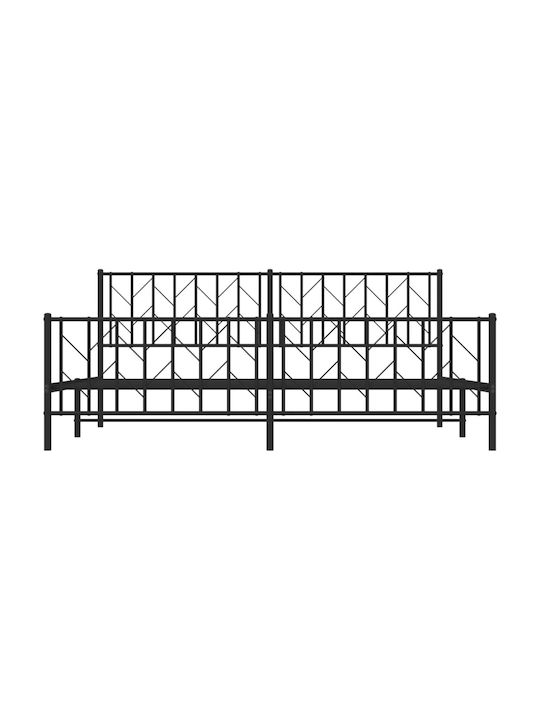 Bed King Size Metal Black with Slats for Mattress 193x203cm