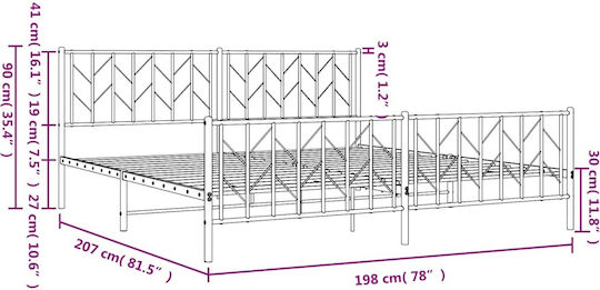 Κρεβάτι King Size Μεταλλικό Μαύρο με Τάβλες για Στρώμα 193x203cm