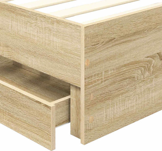 Pat Single Din Lemn Stejar Sonoma Cu Plăci Pentru Saltea 75x190cm