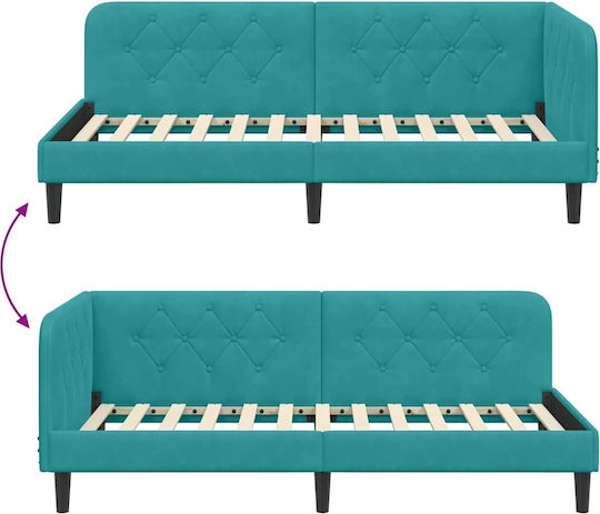 Sofa Bed Single Upholstered with Velvet Turquoise with Slats for Mattress 90x190cm