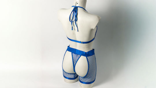 Ophelias Traum Lingerie Netzset BH-offener Schritt Shorts 10h3135blau